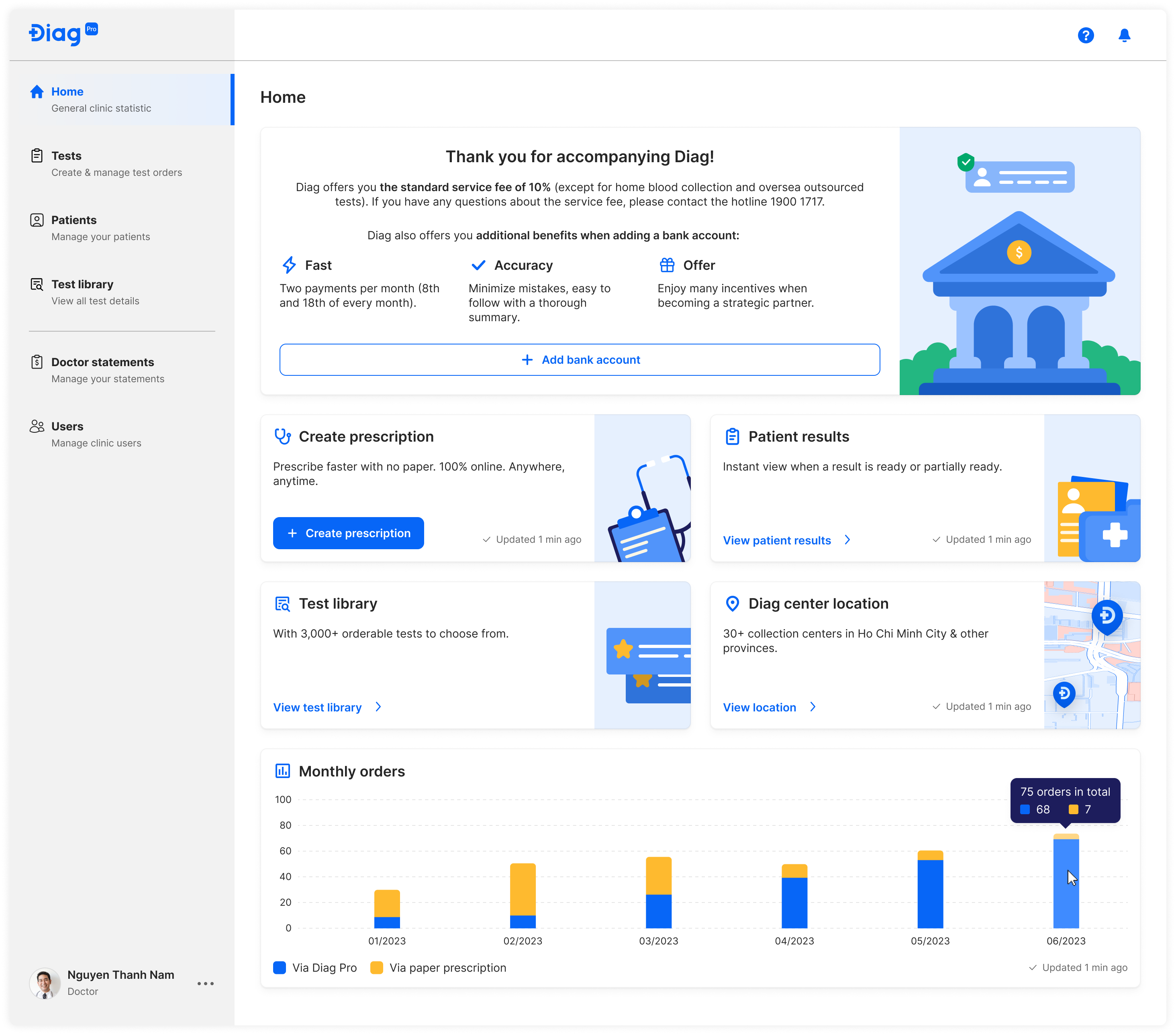 Diag's Home page after redesigning